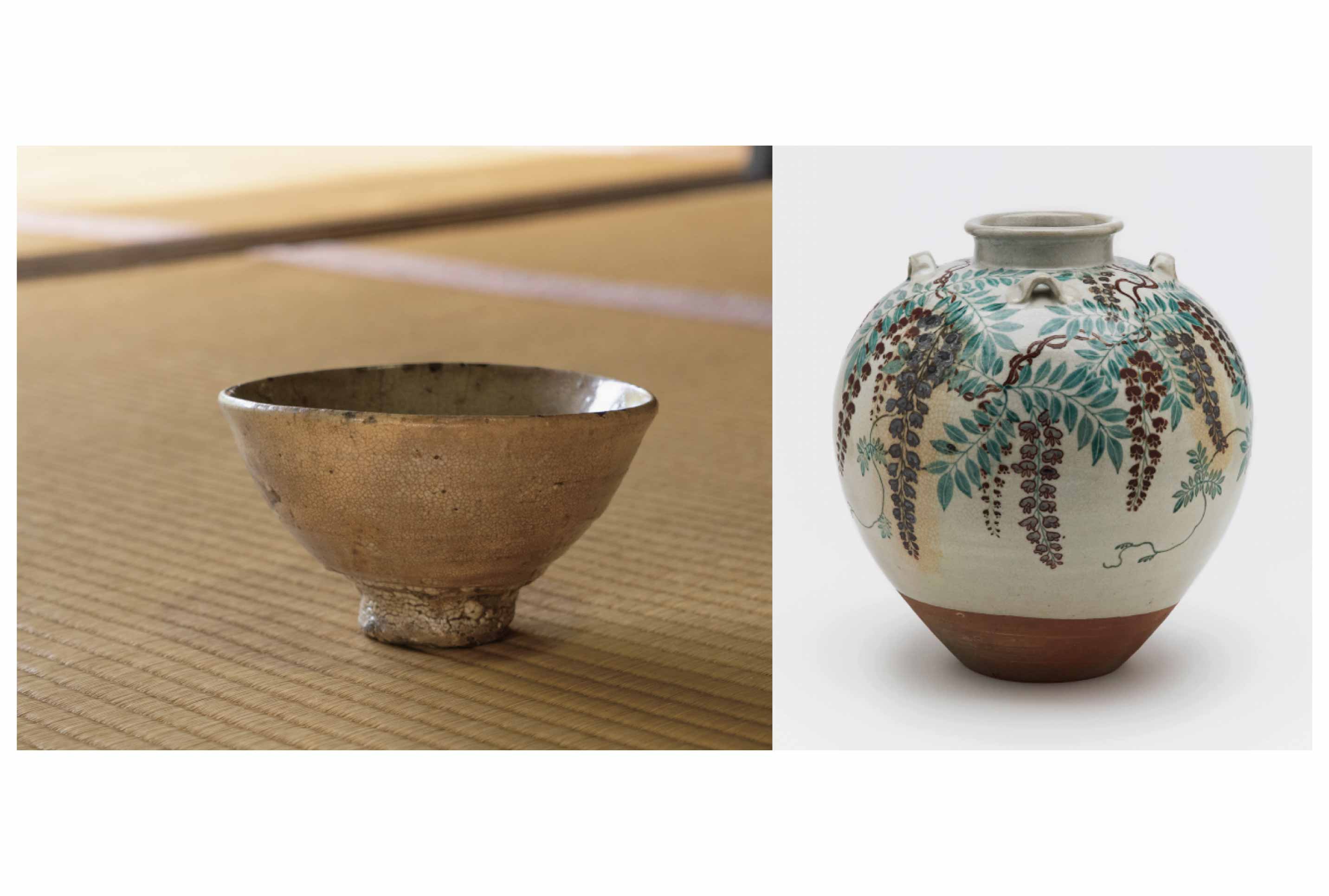 国宝「喜左衛門井戸」× 国宝「色絵藤花文茶壺」茶の湯の侘びと雅の画像